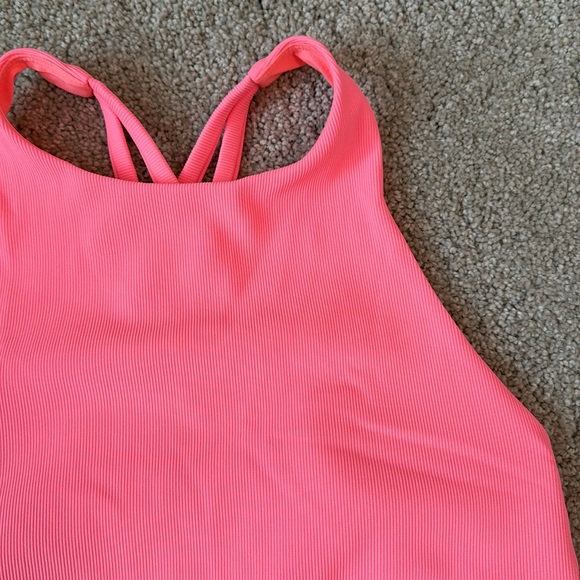 LULULEMON Pink Orange Sunset Energy Bra High Neck Long Line Rib 6 - Picture 5 of 7